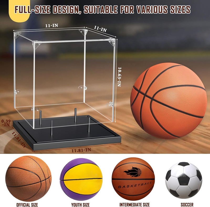 KKU Basketball Display Case, Acrylic Clear Full Size Basketball Case with Solid Wood Base,UV Protected Soccer Basketball Display Stand for Autographed Standard Memorabilia Keepsake, Black - Image 2